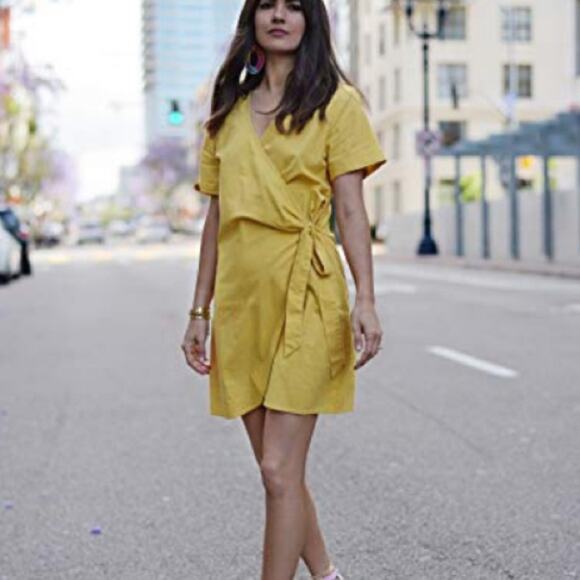 The Drop Paola Alberdi yellow saffron wrap mini dress - Picture 5 of 10